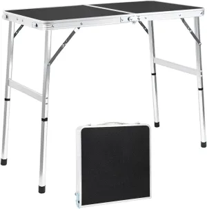 Aluminum Folding Small Table, Adjustable Height Lightweight Portable Camping Table for Picnic Beach Outdoor Indoor (Small) (BlackC)