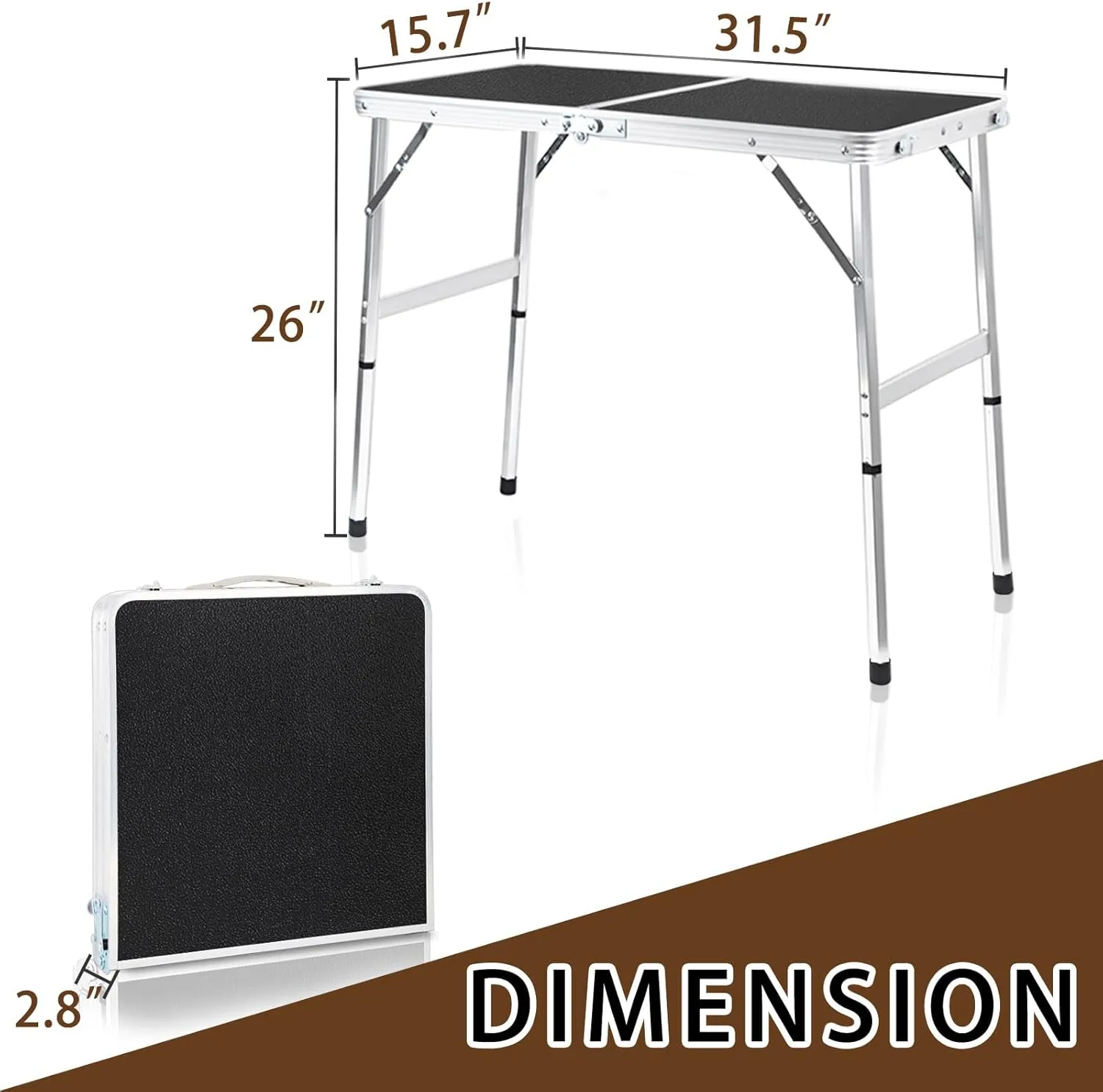 Aluminum Folding Small Table, Adjustable Height Lightweight Portable Camping Table for Picnic Beach Outdoor Indoor (Small) (BlackC)