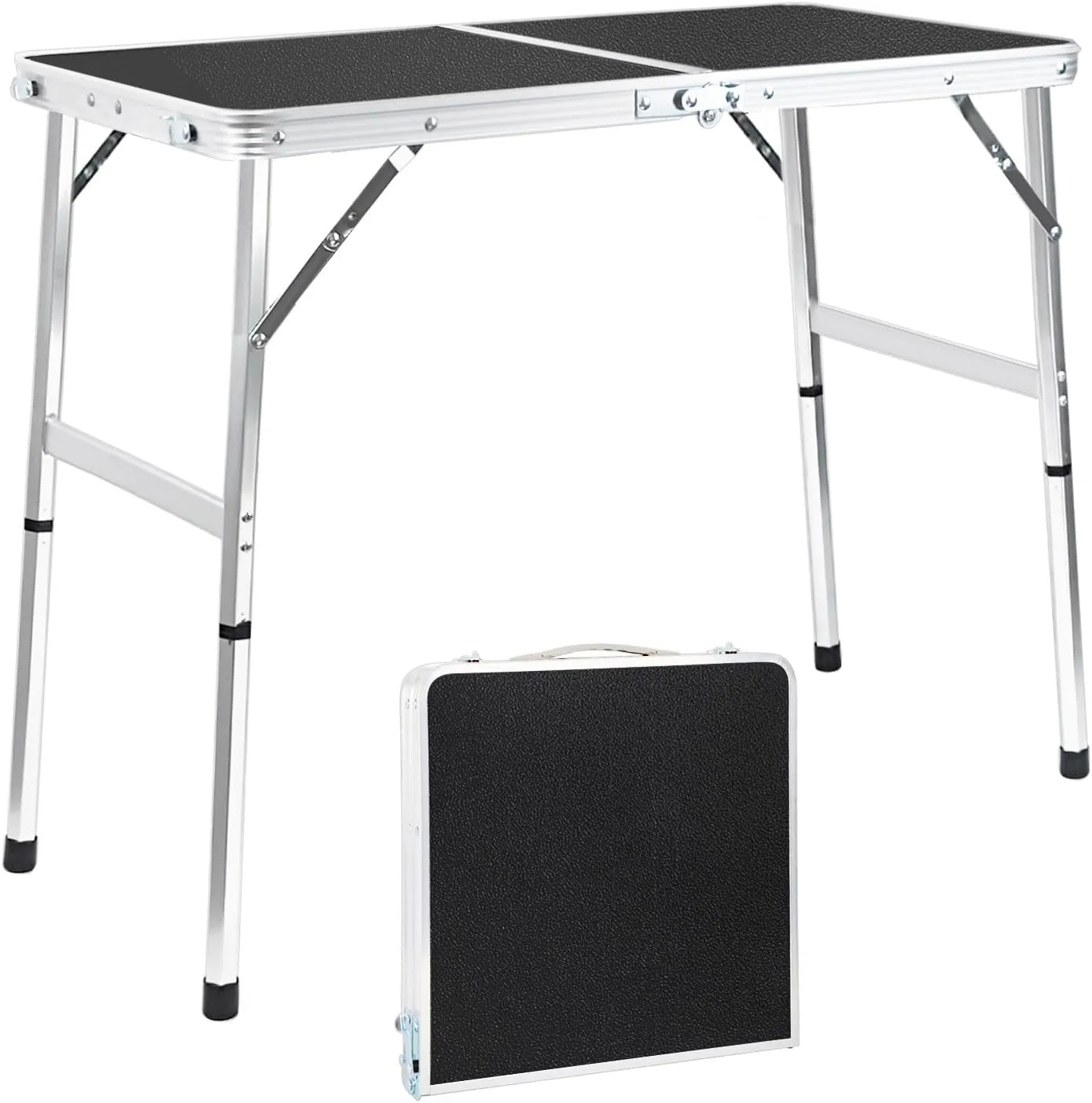 Aluminum Folding Small Table, Adjustable Height Lightweight Portable Camping Table for Picnic Beach Outdoor Indoor (Small) (BlackC)