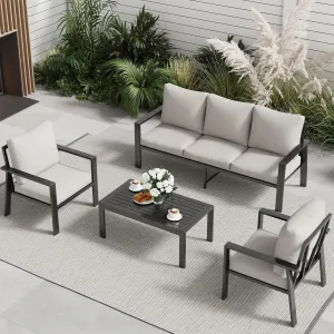 Aluminum Patio Conversation Set, 5 Seats Outdoor Furniture Set Modern Sectional Sofa with Upgrade Cushion and Coffee Table for Balcony, Porch,Garden,Backyard