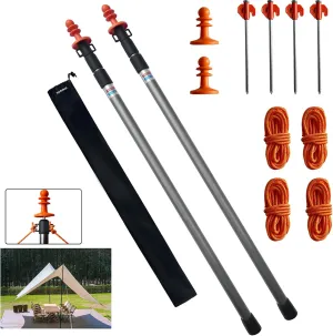 Aluminum Tent Poles Replacement, 3-7.5FT Telescoping Adjustable Camping Tarp Poles Set of 2, Adjustable Tent Poles for Tarp Hammock Rain Fly Sun Shade Beach Shelter Awning Canopy(Grey)