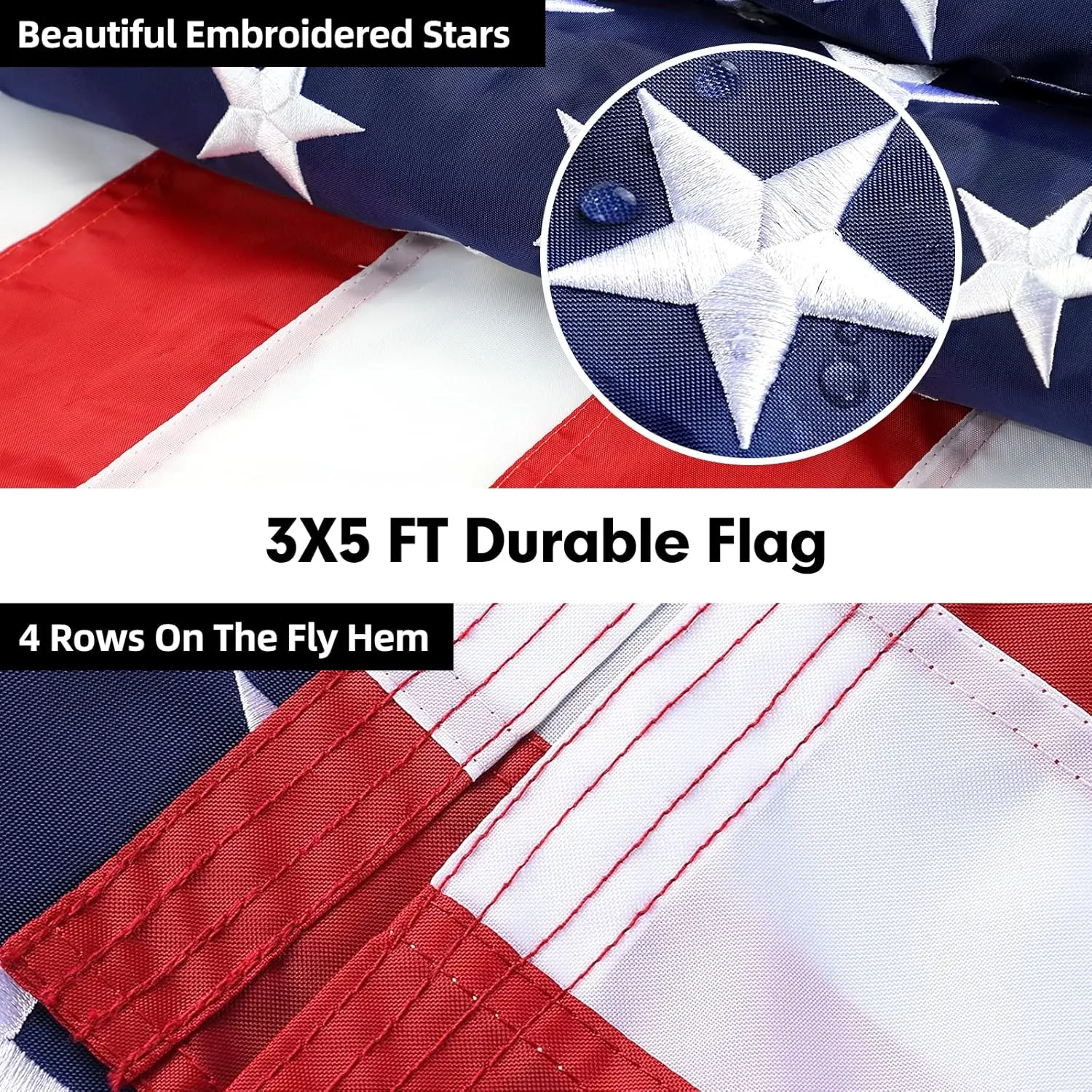 American Flag and Flag Pole for House Outside, 5ft Heavy Duty Flag Pole Kit with 3x5 Embroidered USA Flag, Tangle Free Steel Black Flag Pole with Bracket for Residential, Commercial, Outdoors Garden
