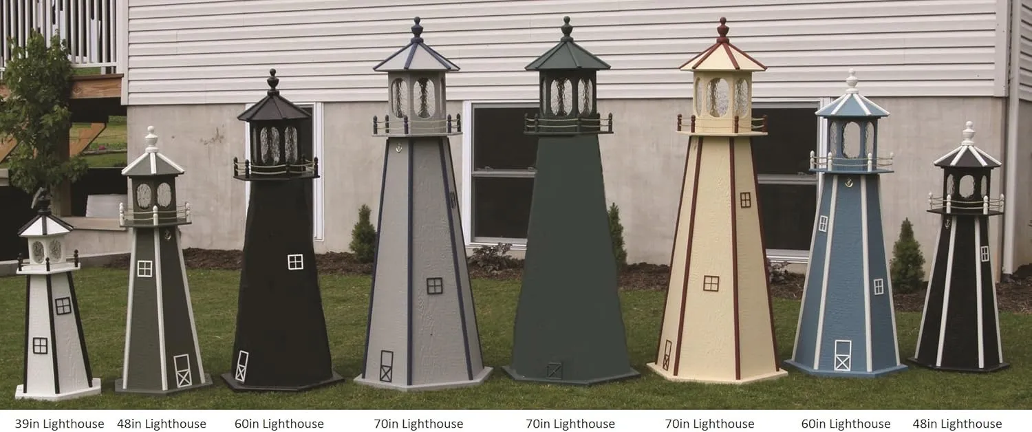 Amish-Made Lighthouse in White with Navy Trim, 60" Tall