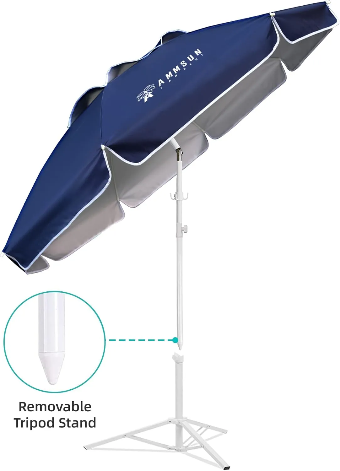 AMMSUN Shade Umbrella, Premium Portable Umbrella with Stand, 6.5ft Lightweight Free Standing Canopy for Sporting Games, Adjustable Instant Sun Protection and Easy to Carry, Navy Blue