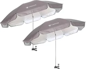 AMMSUN XL Chair Umbrella with Universal Clamp Adjustable 52 inches and 360-degree Swivel UPF 50 , Portable Clamp on Camping or Beach Chair, Stroller, Wheelchair, Golf cart, Grey, 2 PACK