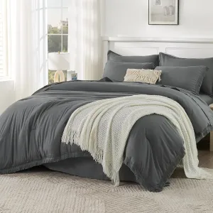 Andency Dark Grey King Size Comforter Set with Sheets - 7 Pieces Boho Tassel Bed in a Bag Soft Lightweight Bedding Sets, Dark Grey Fringe Bed Set with Comforter, Sheets, Pillowcases & Shams