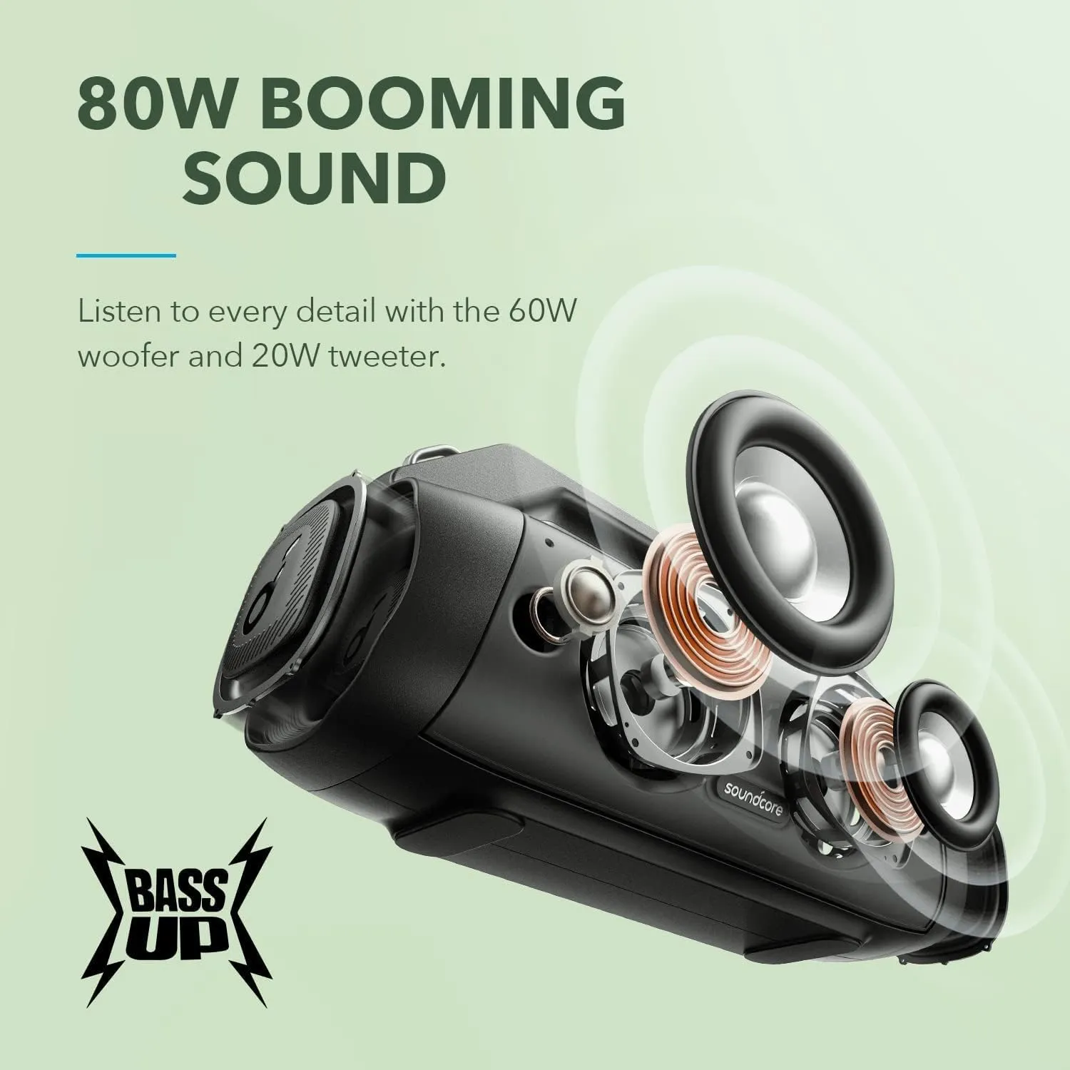 Anker Soundcore Motion Boom Plus Speaker (80W) - IP67 Portable Speaker, 80W Stereo Sound, Custom EQ & BassUp, USB-C, Bluetooth, Built-in Power Bank, Waterproof Bluetooth Speaker, outdoor speaker
