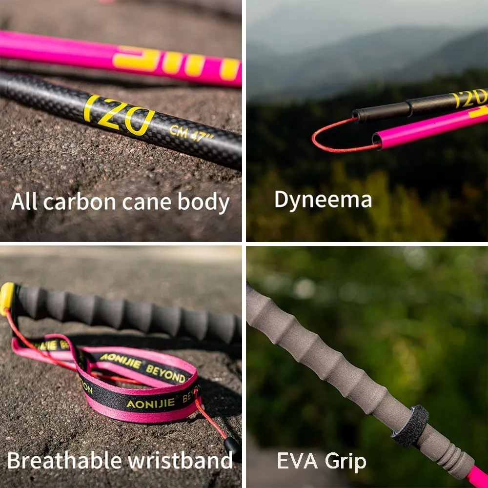 AONIJIE 2 Pcs Carbon Fiber Trekking Poles Lightweight and Collapsible, Quick Locking, Walking Sticks for Hiking, Backpacking Gear