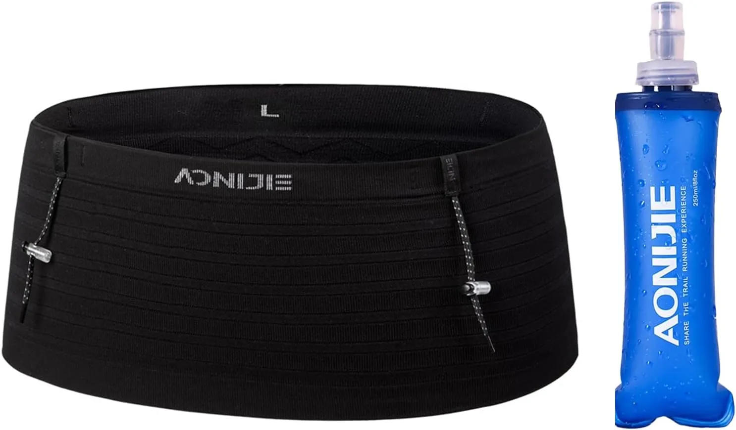 AONIJIE Hydration Running Belt with 250ml Soft Flask for Women and Men Large Capacity & Lightweight for Cycling Climbing Marathon (Black 250ml Flask,Large)