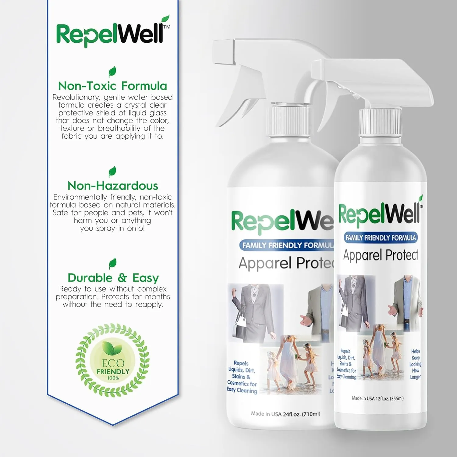 Apparel Protect (12oz) Stain & Water Repellent Spray – Non-Toxic, Eco-Friendly, Pet-Safe Sprays for Clothing & More