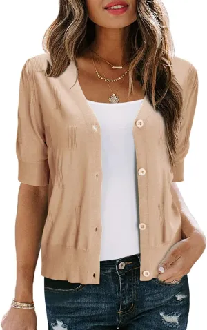 Arach&Cloz Womens Cardigans Summer 2025 Cropped Lightweight Short Sleeve Bolero Shrugs Sweater Cozy Clouds