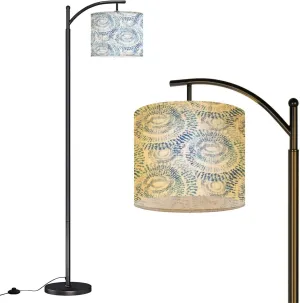 Arc Floor Lamps Watercolor Shibori Pattern Modern LED Adjustable Lampshade Standing Light for Living Room Reading Bedroom Office