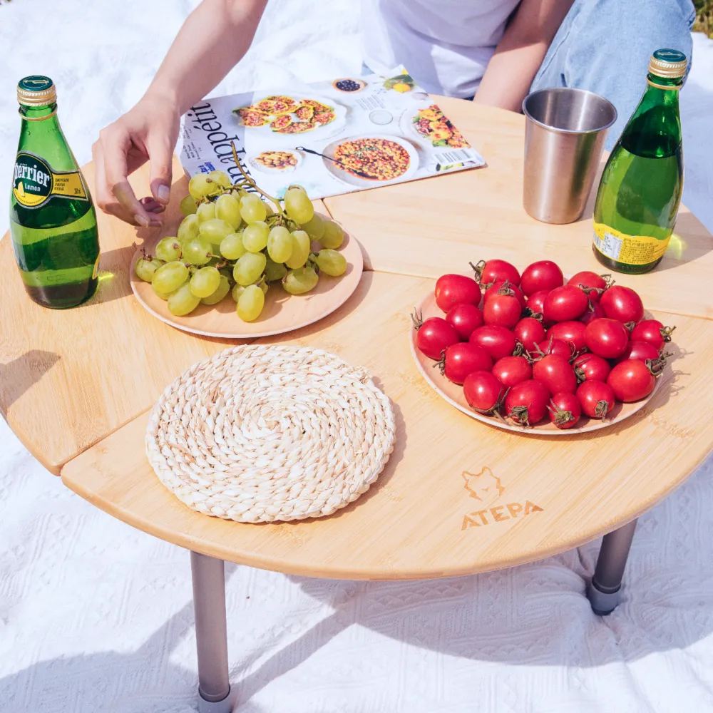 ATEPA Round Bamboo Table Three-Fold