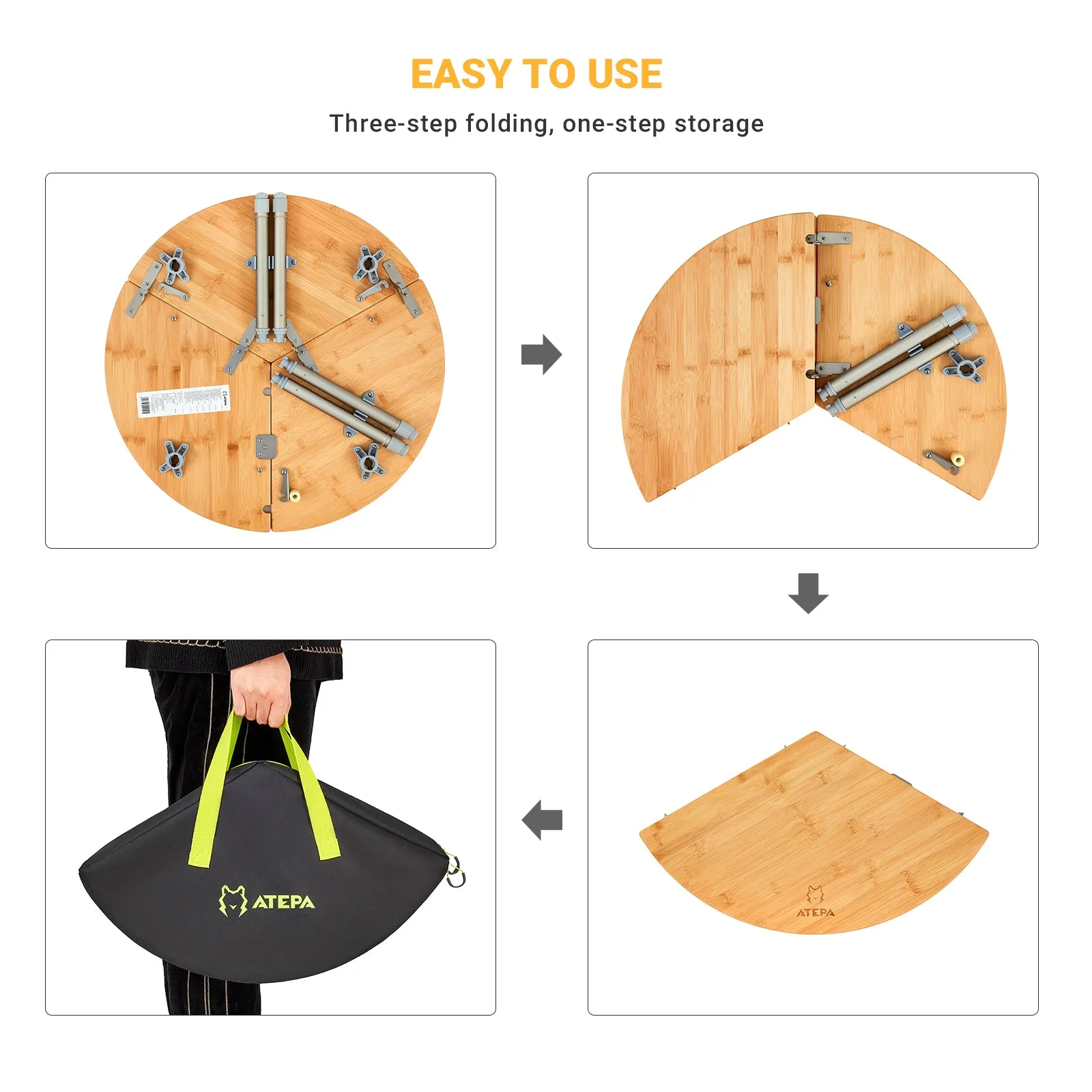 ATEPA Round Bamboo Table Three-Fold