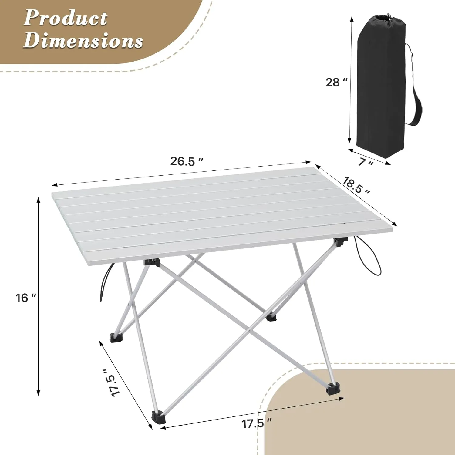 Athena Collection Folding Camping Table, Outdoor Aluminum Camping Side Table with Carry Bag, Portable Lightweight Camp Beach Table Compact Foldable Camping Table for Hiking Backpacking Picnic