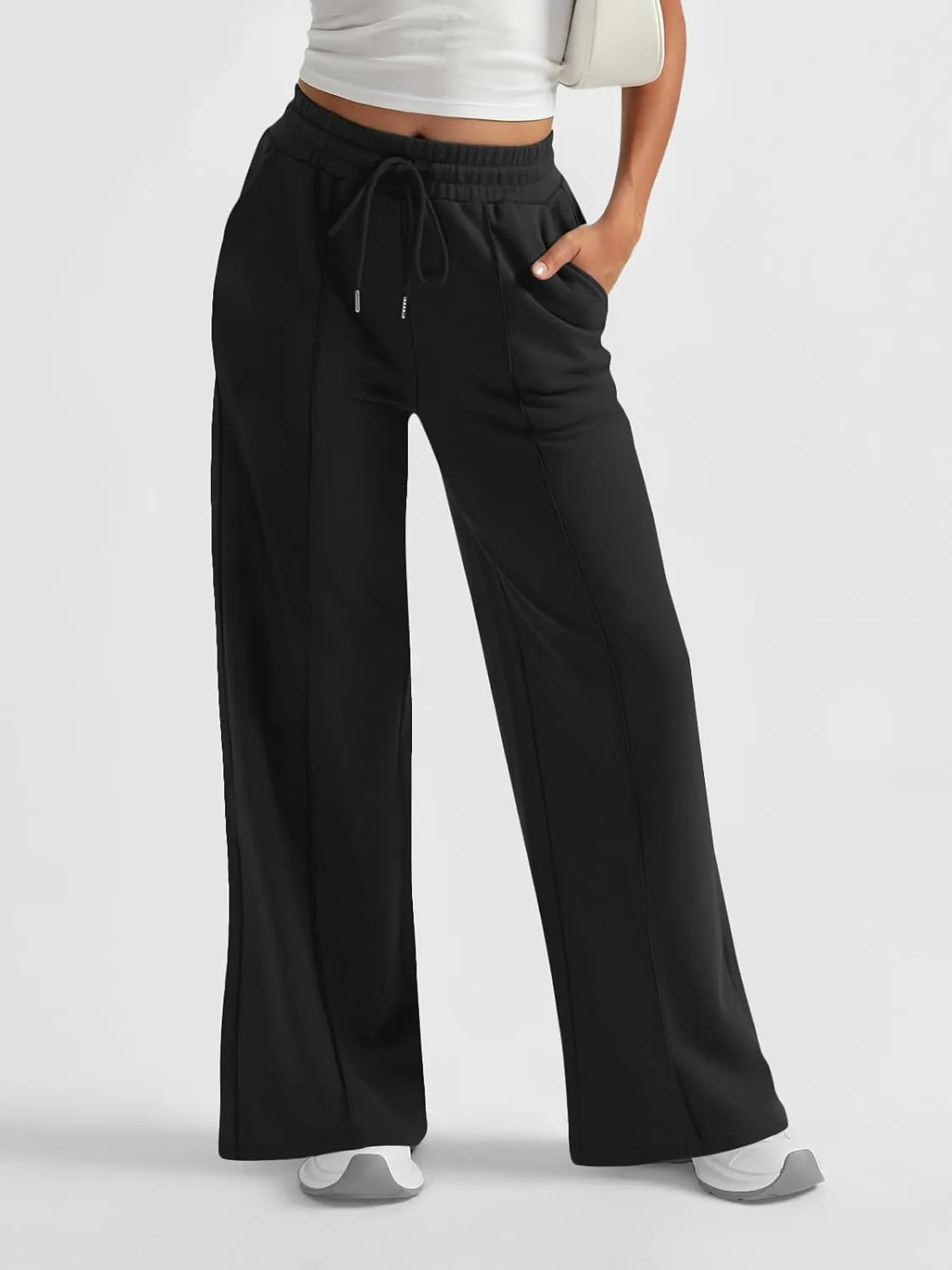 AUTOMET Womens Wide Leg Sweatpants High Waisted Baggy Pants Drawstring Athletic Joggers
