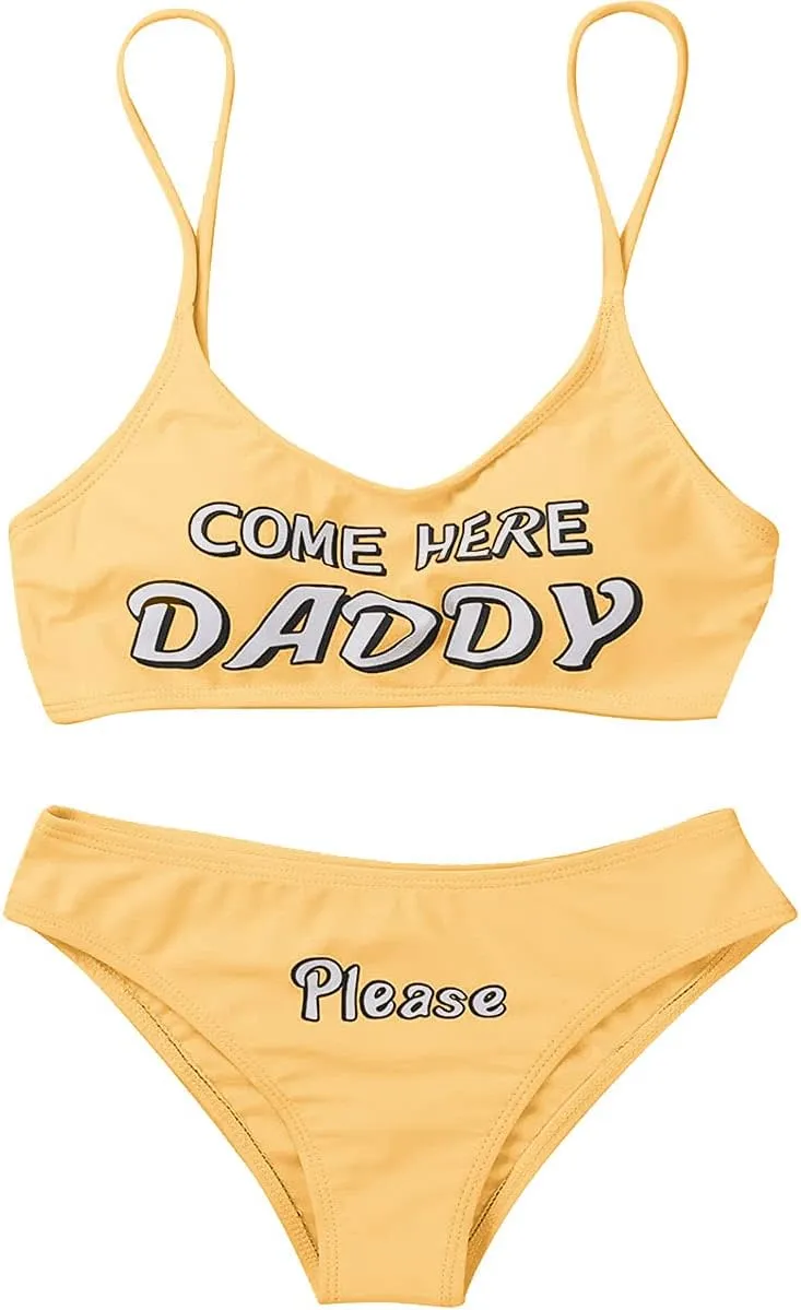 AWIBMK Women's Come here Daddy Bathing Suits Push-up Bra Brief 2 Piece Bikini Swimsuit Lingerie Set