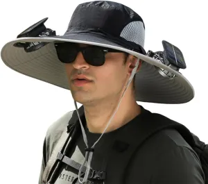 Axocet Solar Fan Hats for Men, Wide Brim Solar Fan Outdoor Fishing Hat-Solar & USB Charging,Solar Fan Hat Upf50 