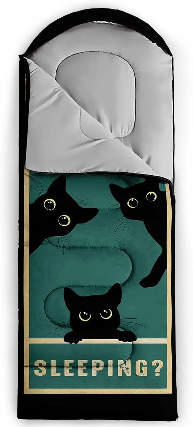 Axolotl Black Cats Sleeping Bag for Kids Adults–Lightweight Warm Cold Weather Sleeping Bags,Waterproof Portable Sleeping Bag for Camping,3 Season Cold Weather Sleeping Bag,Sleeping Bag for Hiking