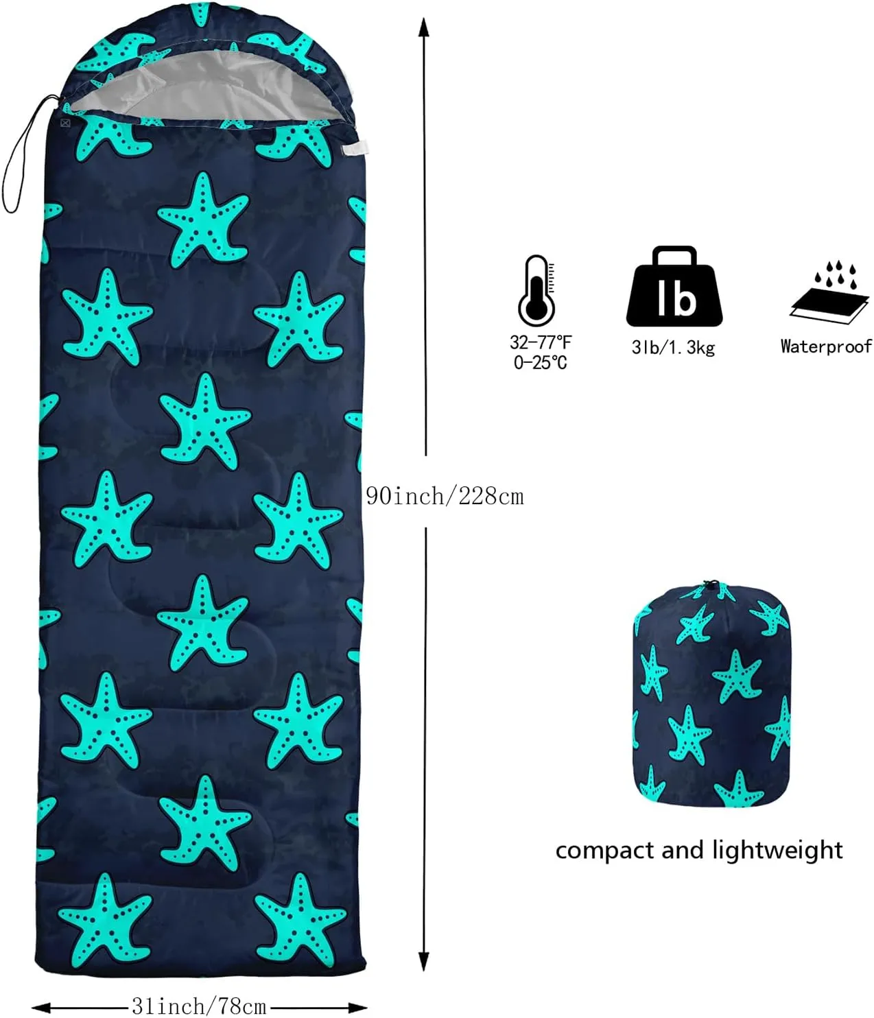 Axolotl Black Cats Sleeping Bag for Kids Boys Girls–Lightweight Warm Cold Weather Sleeping Bags,Waterproof Portable Sleeping Bag for Camping,Backpacking Camping Sleeping Bag,Kids Sleeping Bags,Orange