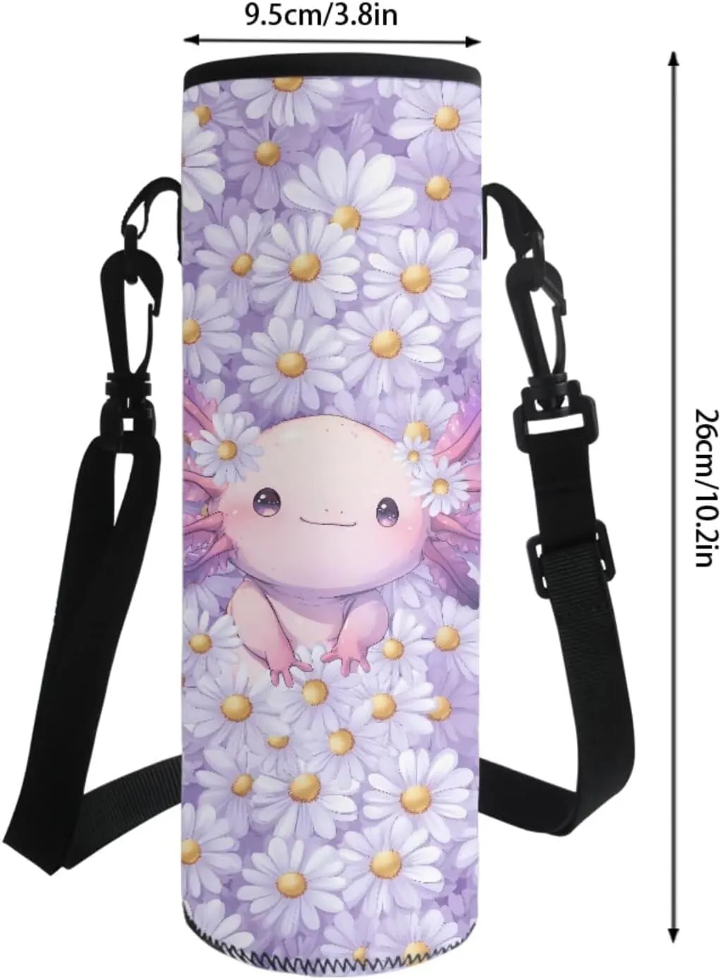 Axolotl Daisy Floral Pattern 17" Large Capacity Backpack Thermal Lunch Bag Water Bottle Carrier 4Pcs Sets Back to School Supplies for Boy Girl School Bag Set