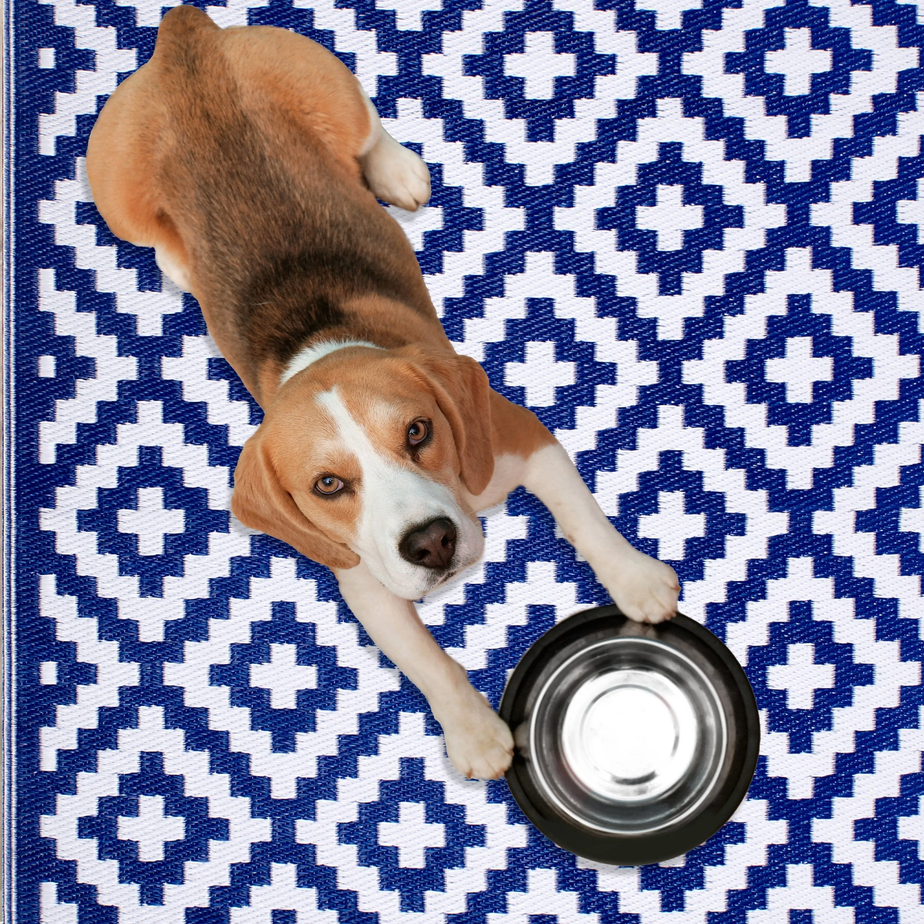 Aztec - Blue & White (9' x 12') Foldable Rug