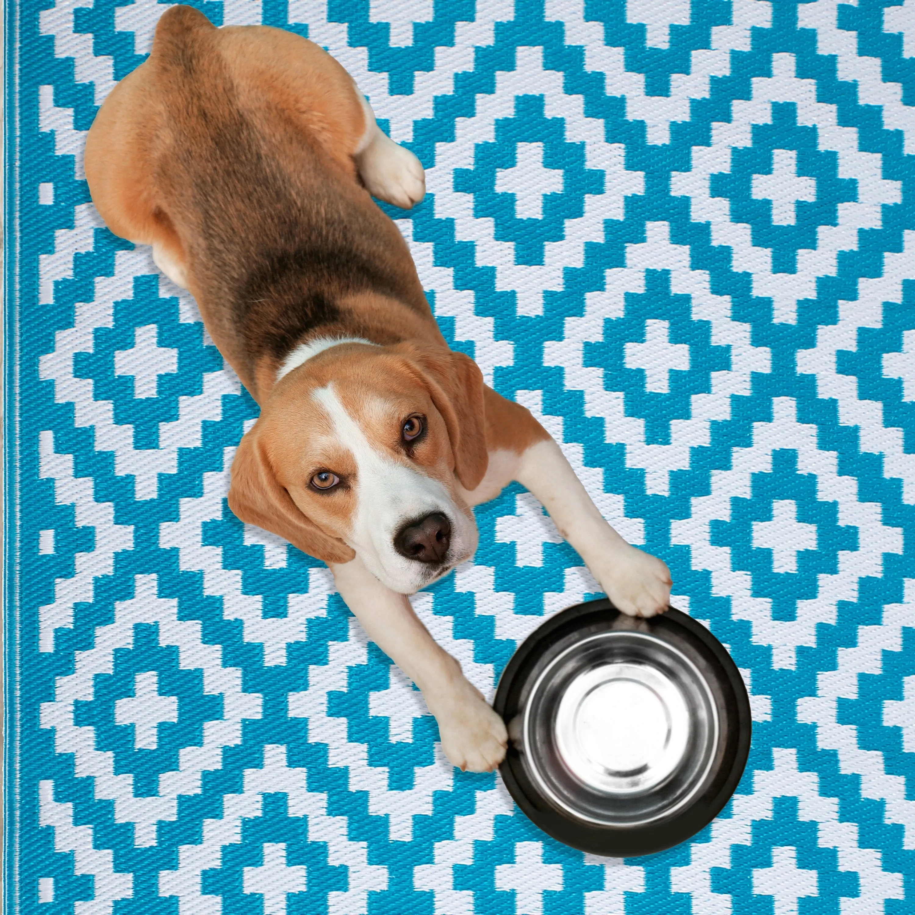 Aztec - Teal & White (9' x 12') Foldable Rug