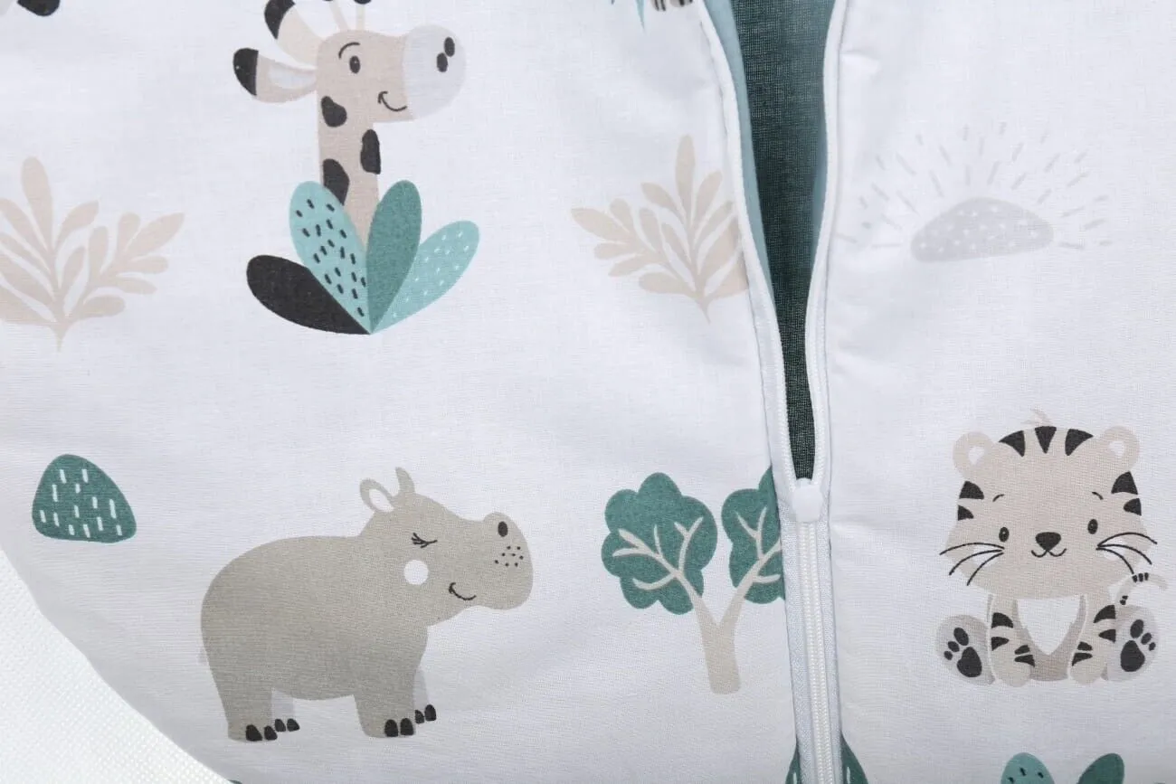 Baby Cotton Sleeping Bag Double Sided Sleepsack Quilted 1.0 Tog On safari/Sage