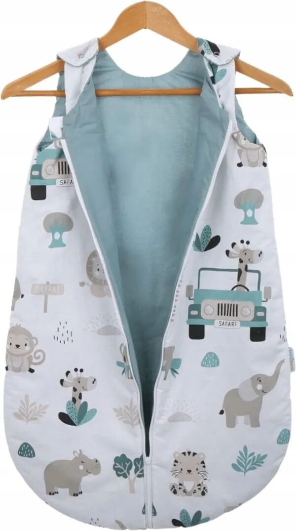 Baby Cotton Sleeping Bag Double Sided Sleepsack Quilted 1.0 Tog On safari/Sage