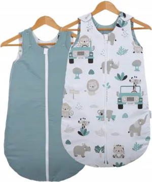 Baby Cotton Sleeping Bag Double Sided Sleepsack Quilted 1.0 Tog On safari/Sage
