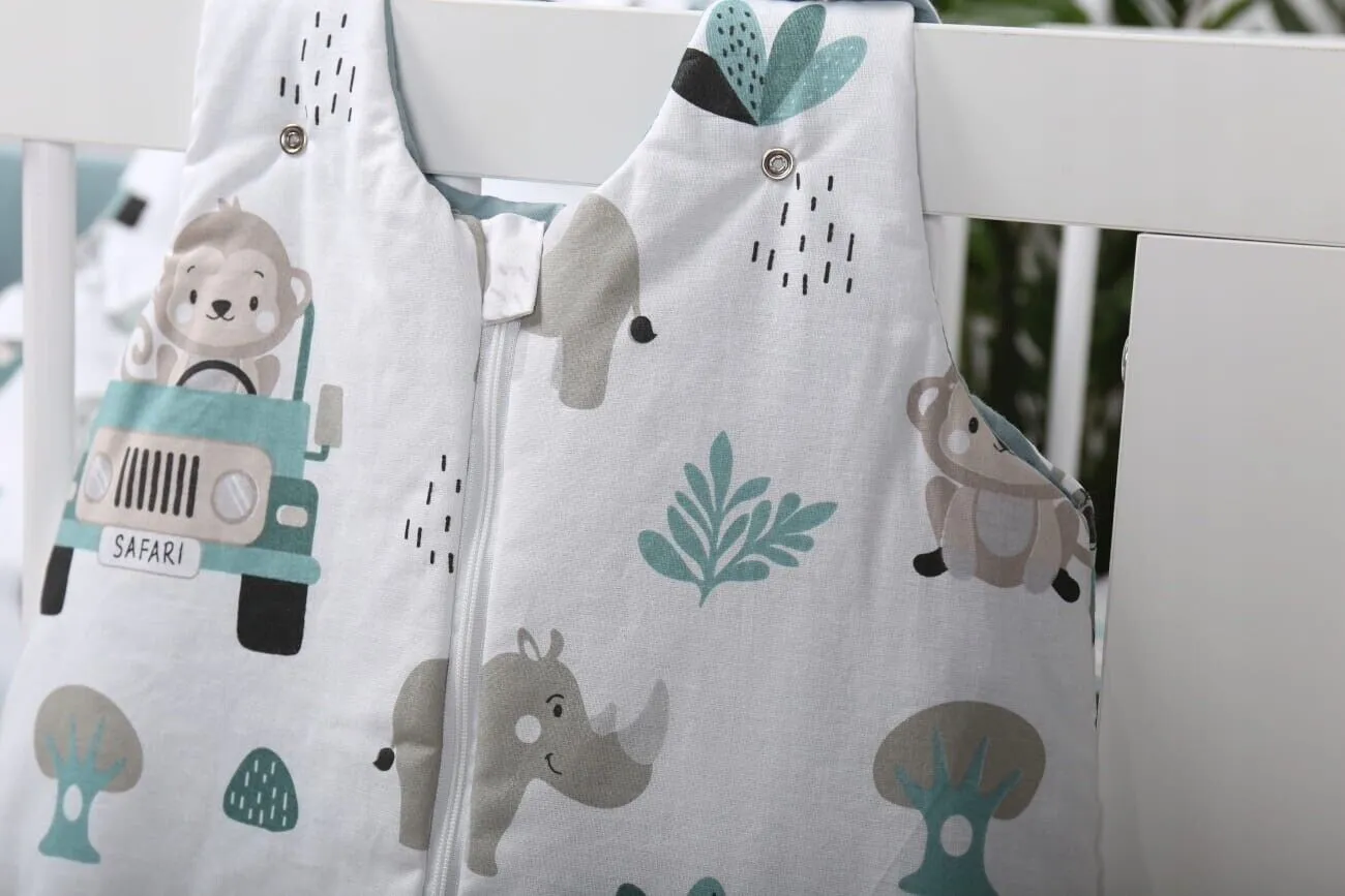 Baby Cotton Sleeping Bag Double Sided Sleepsack Quilted 1.0 Tog On safari/Sage
