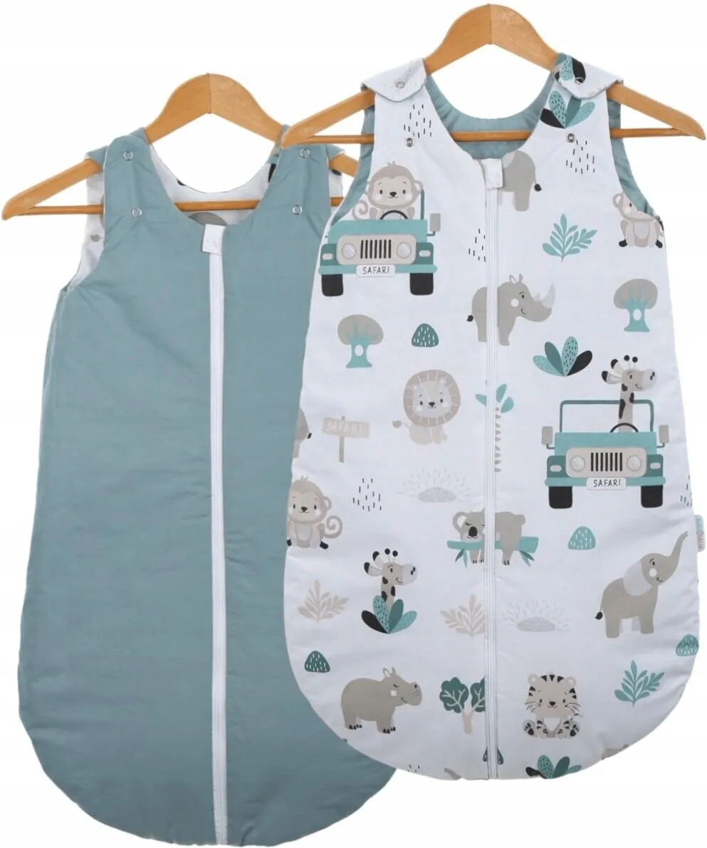 Baby Cotton Sleeping Bag Double Sided Sleepsack Quilted 1.0 Tog On safari/Sage
