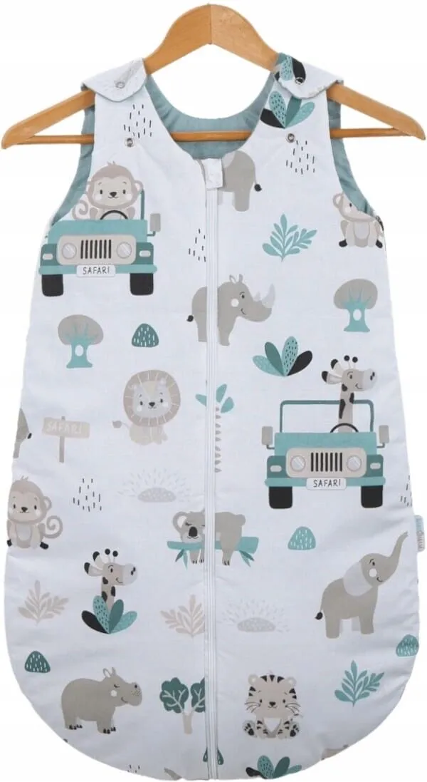 Baby Cotton Sleeping Bag Double Sided Sleepsack Quilted 1.0 Tog On safari/Sage