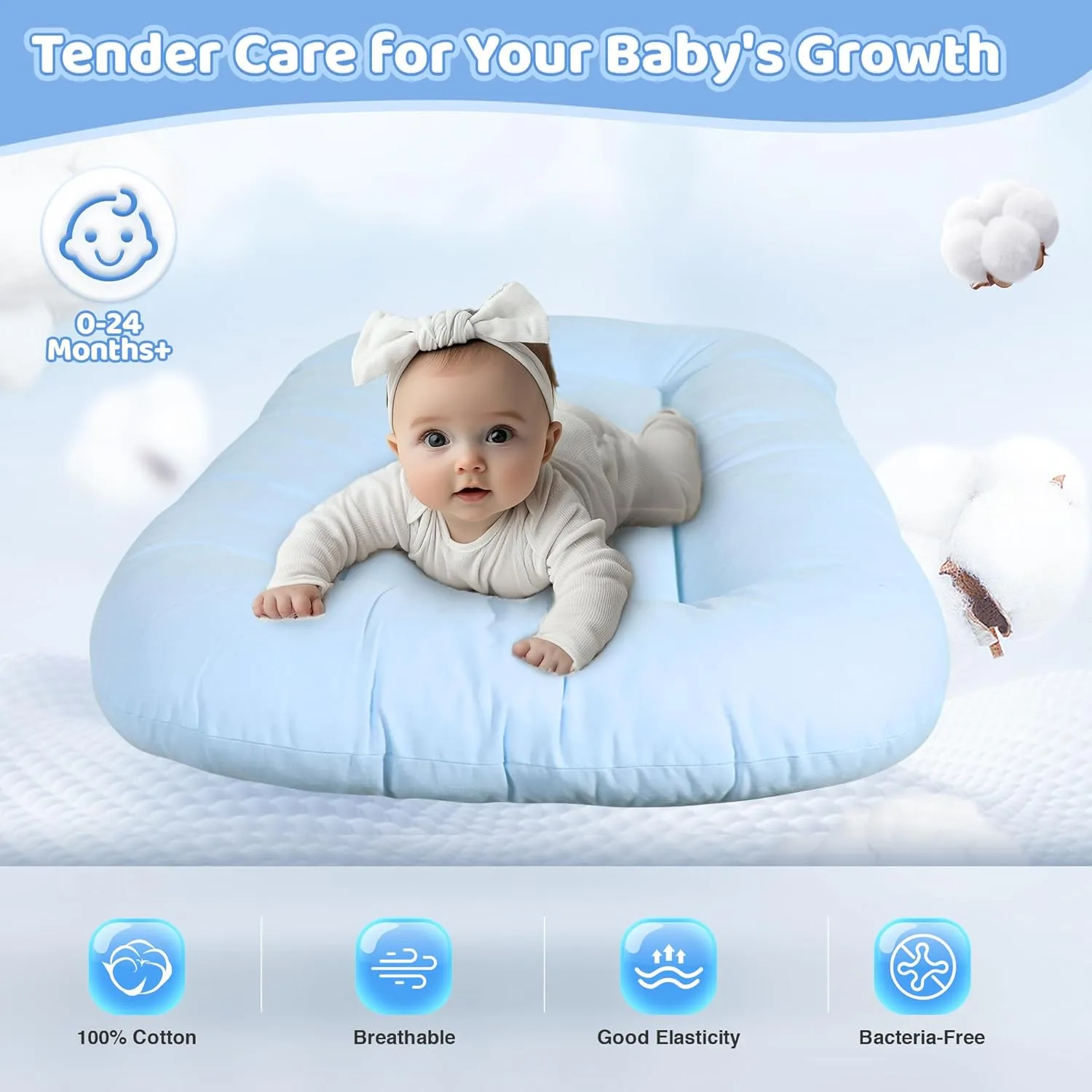 Baby Lounger - Baby Lounger Pillow for Newborn, 0-24 Months, Infant Lounger for Home and Travel, Soft Cotton, Co Sleeping Baby Nest, Newborn Babies Essentials Gifts, ZumaBlue (Lounger Cover Included)