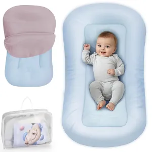 Baby Lounger - Baby Lounger Pillow for Newborn, 0-24 Months, Infant Lounger for Home and Travel, Soft Cotton, Co Sleeping Baby Nest, Newborn Babies Essentials Gifts, ZumaBlue (Lounger Cover Included)