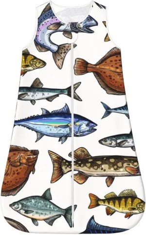 Baby Sleep Sack 0-24 Months Fish Blue Marlin Tuna Salmon Wearable Baby Sleeping Bag, Small, DL-321