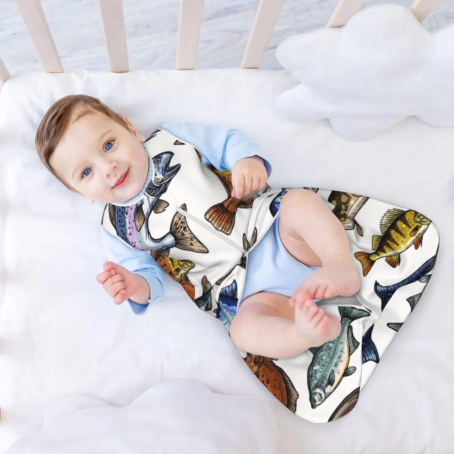 Baby Sleep Sack 0-24 Months Fish Blue Marlin Tuna Salmon Wearable Baby Sleeping Bag, Small, DL-321