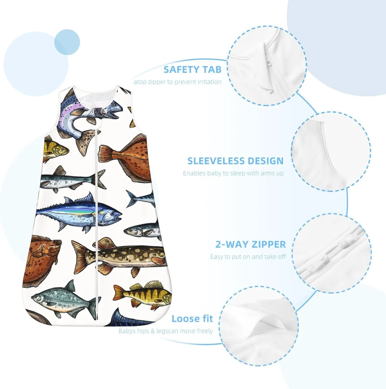 Baby Sleep Sack 0-24 Months Fish Blue Marlin Tuna Salmon Wearable Baby Sleeping Bag, Small, DL-321