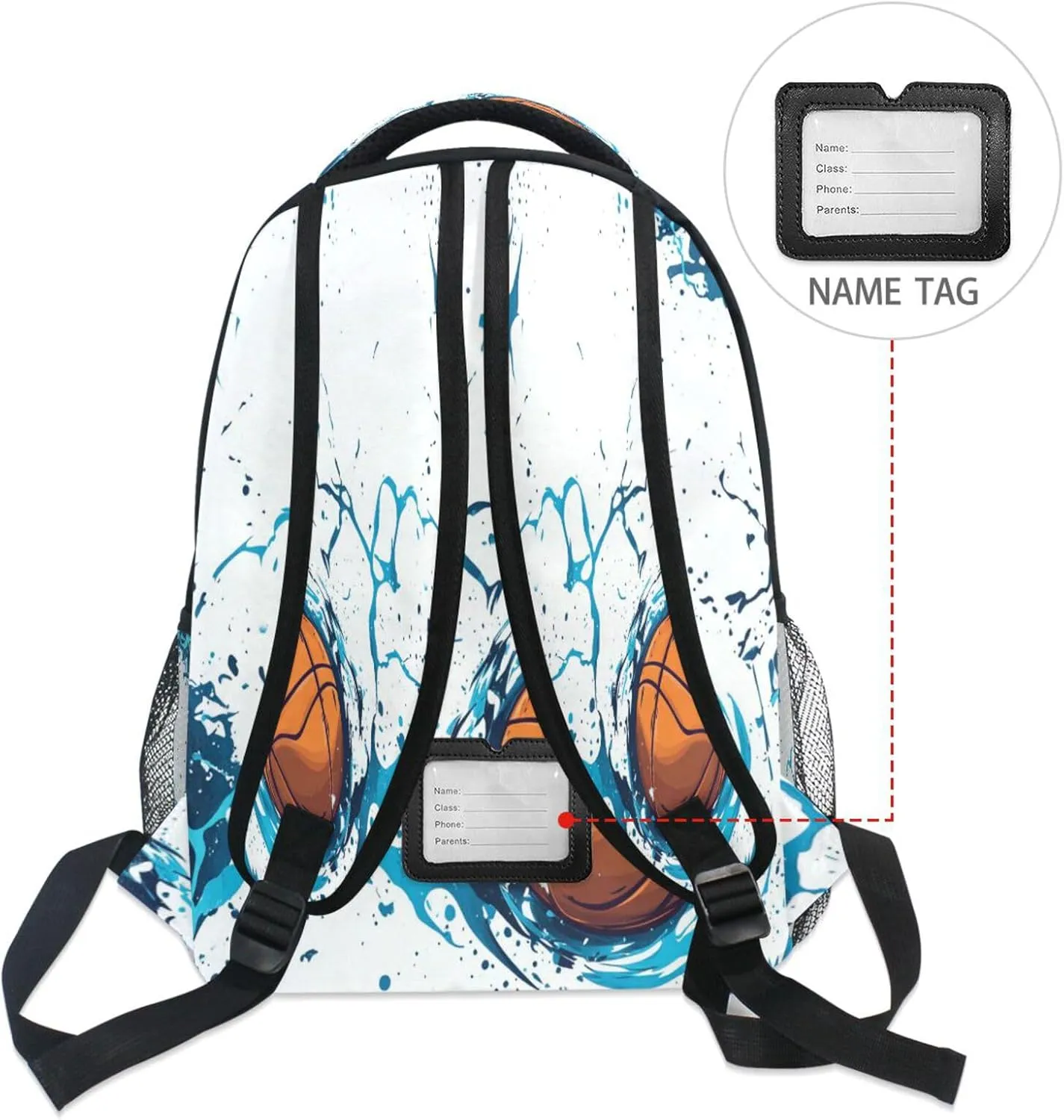 Backpacks for Teens Boys Girls Waterproof College School Computer Bag with Chest Strap for Travel Trip Basketball with Blue Lightning White
