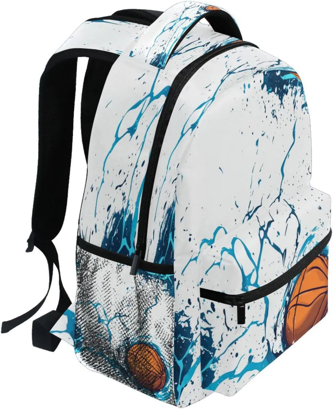 Backpacks for Teens Boys Girls Waterproof College School Computer Bag with Chest Strap for Travel Trip Basketball with Blue Lightning White