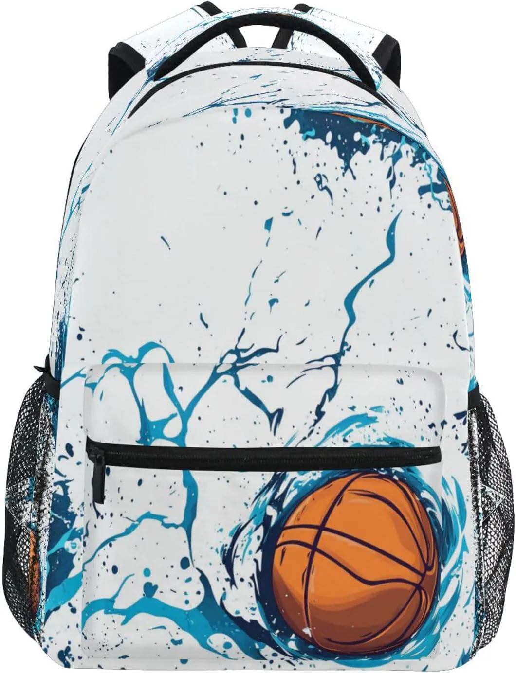 Backpacks for Teens Boys Girls Waterproof College School Computer Bag with Chest Strap for Travel Trip Basketball with Blue Lightning White