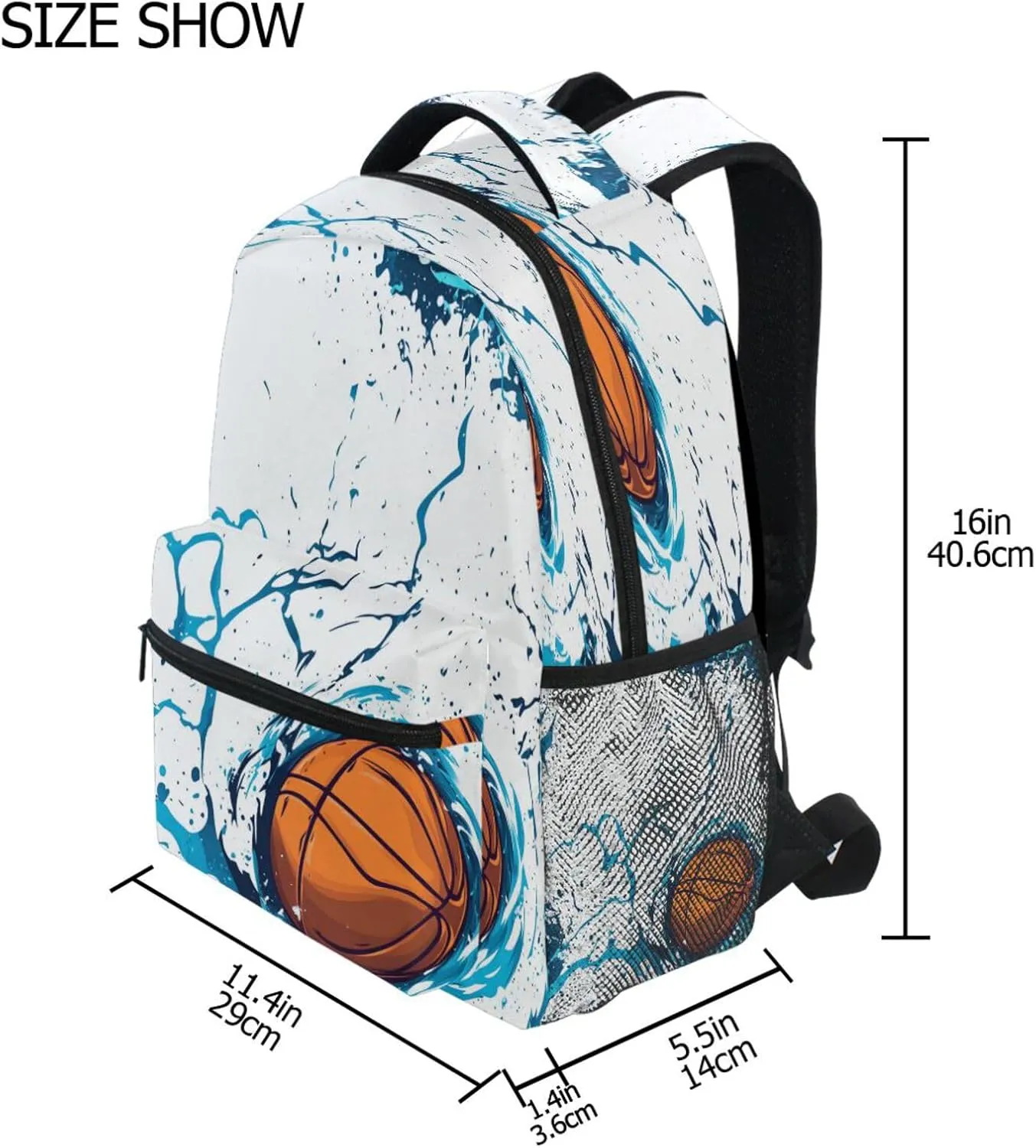 Backpacks for Teens Boys Girls Waterproof College School Computer Bag with Chest Strap for Travel Trip Basketball with Blue Lightning White