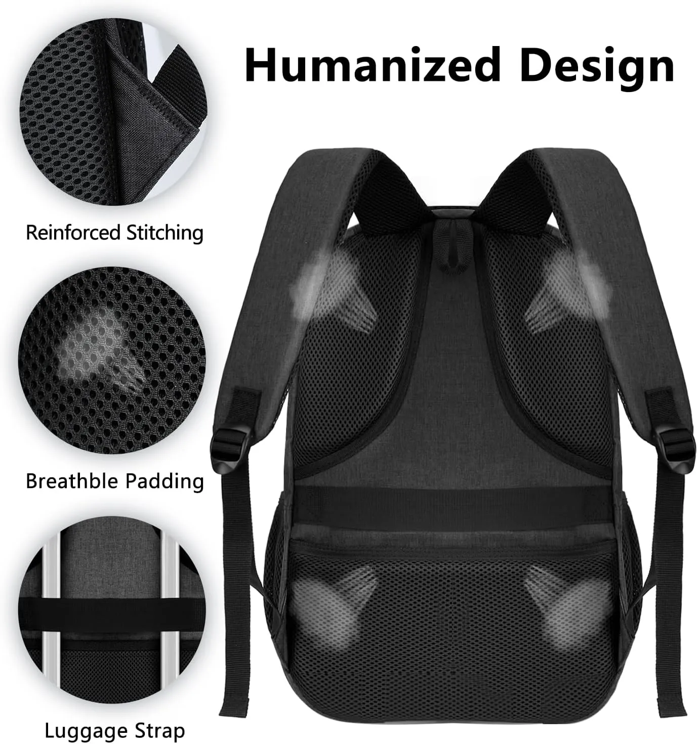 Backpck for Men Women, School Backpack for Boys Girls Teen, 15.6 inch Laptop Back Pack with USB Charger Port, Bookbag with USB Charger for College High School Travel Business, Mochilas Black