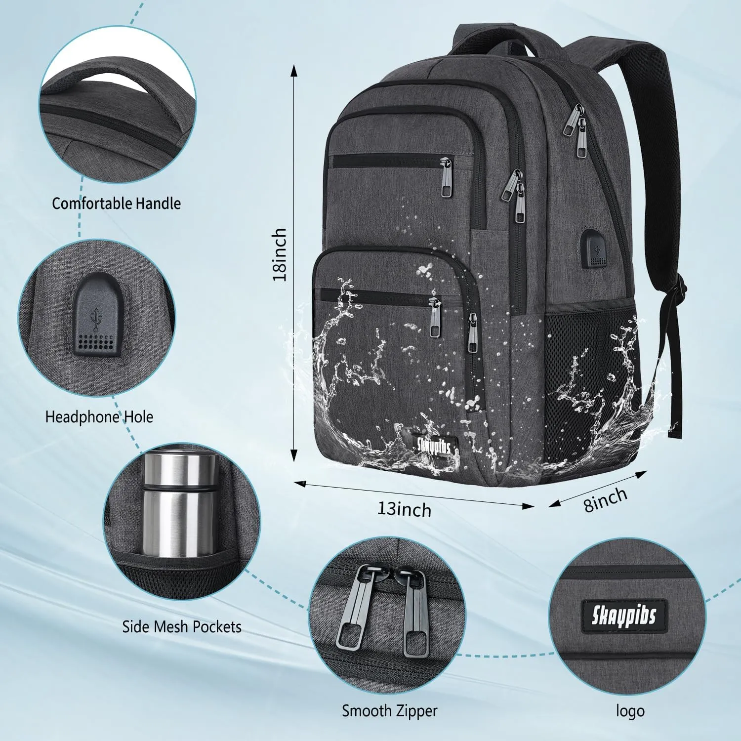 Backpck for Men Women, School Backpack for Boys Girls Teen, 15.6 inch Laptop Back Pack with USB Charger Port, Bookbag with USB Charger for College High School Travel Business, Mochilas Black