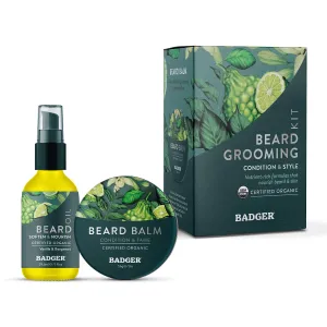 Badger Beard Grooming Kit, Organic Beard Oil Bottle   Organic Beard Balm Tin, Subtle Masculine Scent, Organic Mens Beard Care for Healthy Beard Growth, 2-Pack