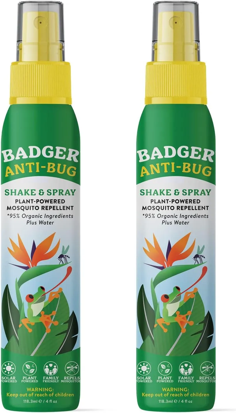 Badger Bug Spray, Family Friendly All Natural Mosquito Repellent w/Organic Essential Oils, Great Smelling Citronella Spray, Effective for 3 Hours, Deet-Free Vegan Insect Repellent, 4 fl oz, 2-Pack