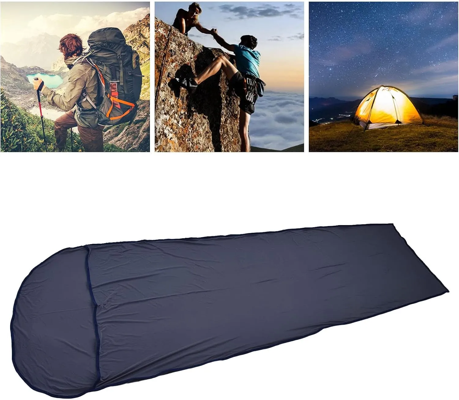 Bag Liner, 200x80cm Ultralight Multifunctional Elastic Sleeping Sack Lightweight Breathable Cotton Liner for Picnic Hiking Outdoor Camping(Gray)