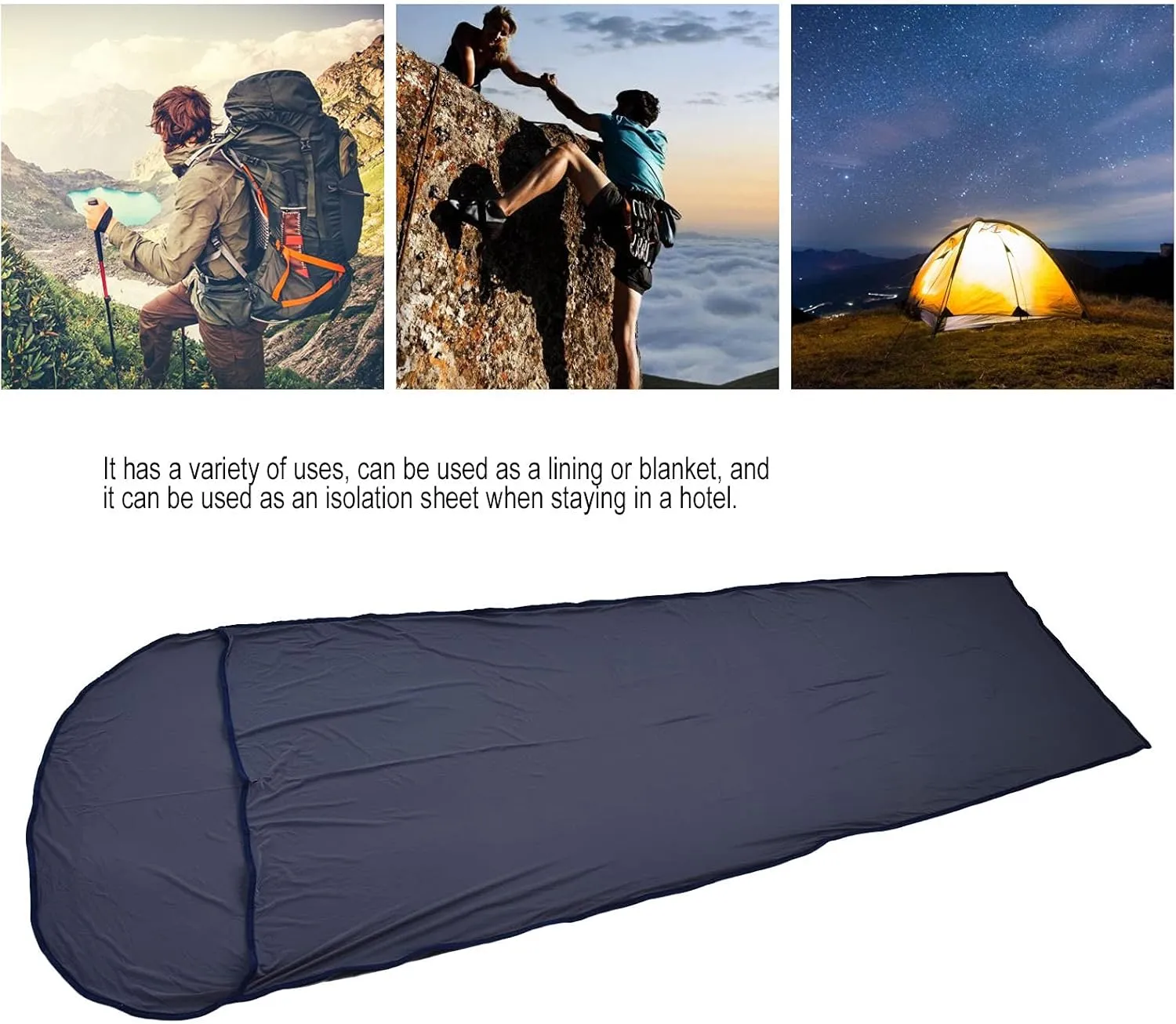 Bag Liner, 200x80cm Ultralight Multifunctional Elastic Sleeping Sack Lightweight Breathable Cotton Liner for Picnic Hiking Outdoor Camping(Gray)