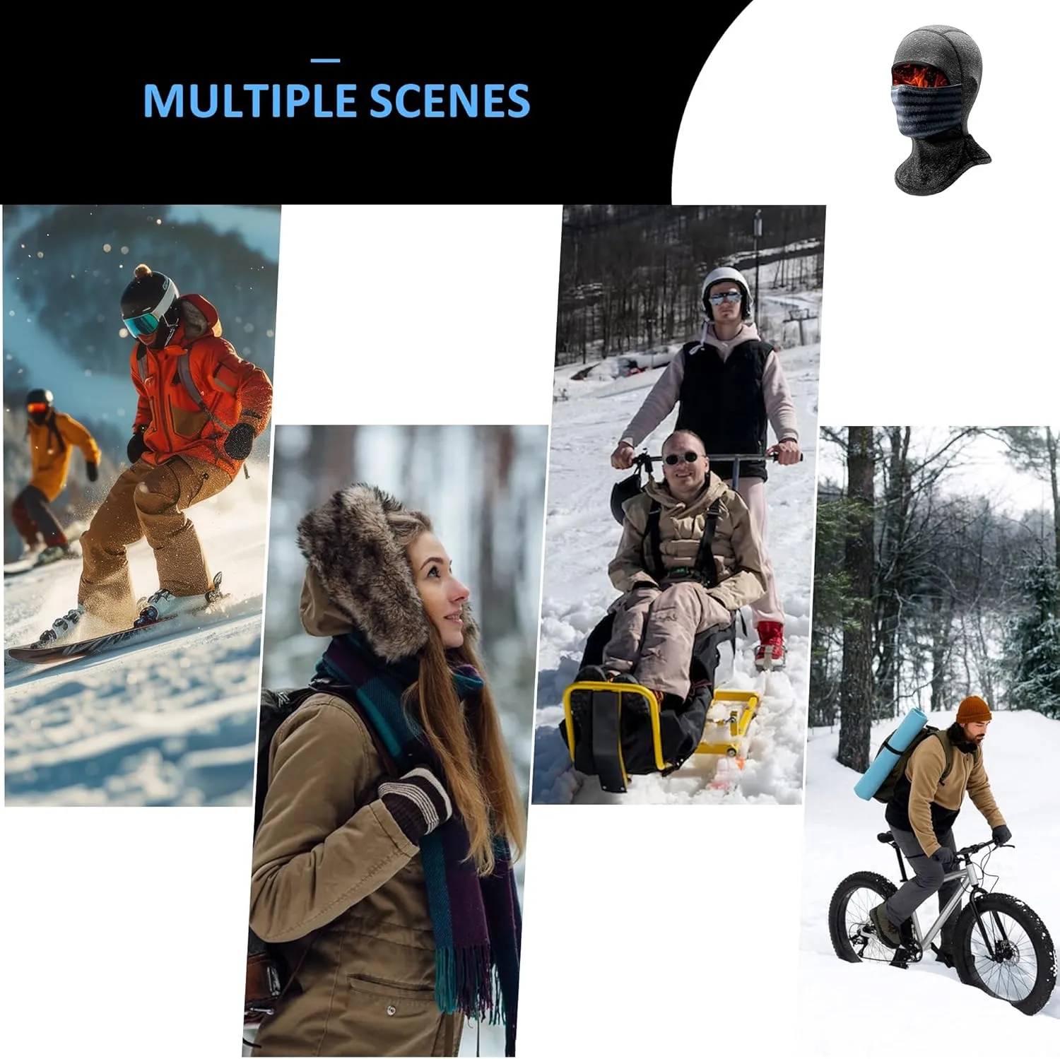 Balaclava Face Mask Men Women Thermal Ski Head Cover & Drawstring Pouch Breathable for Athletic Motorcycle