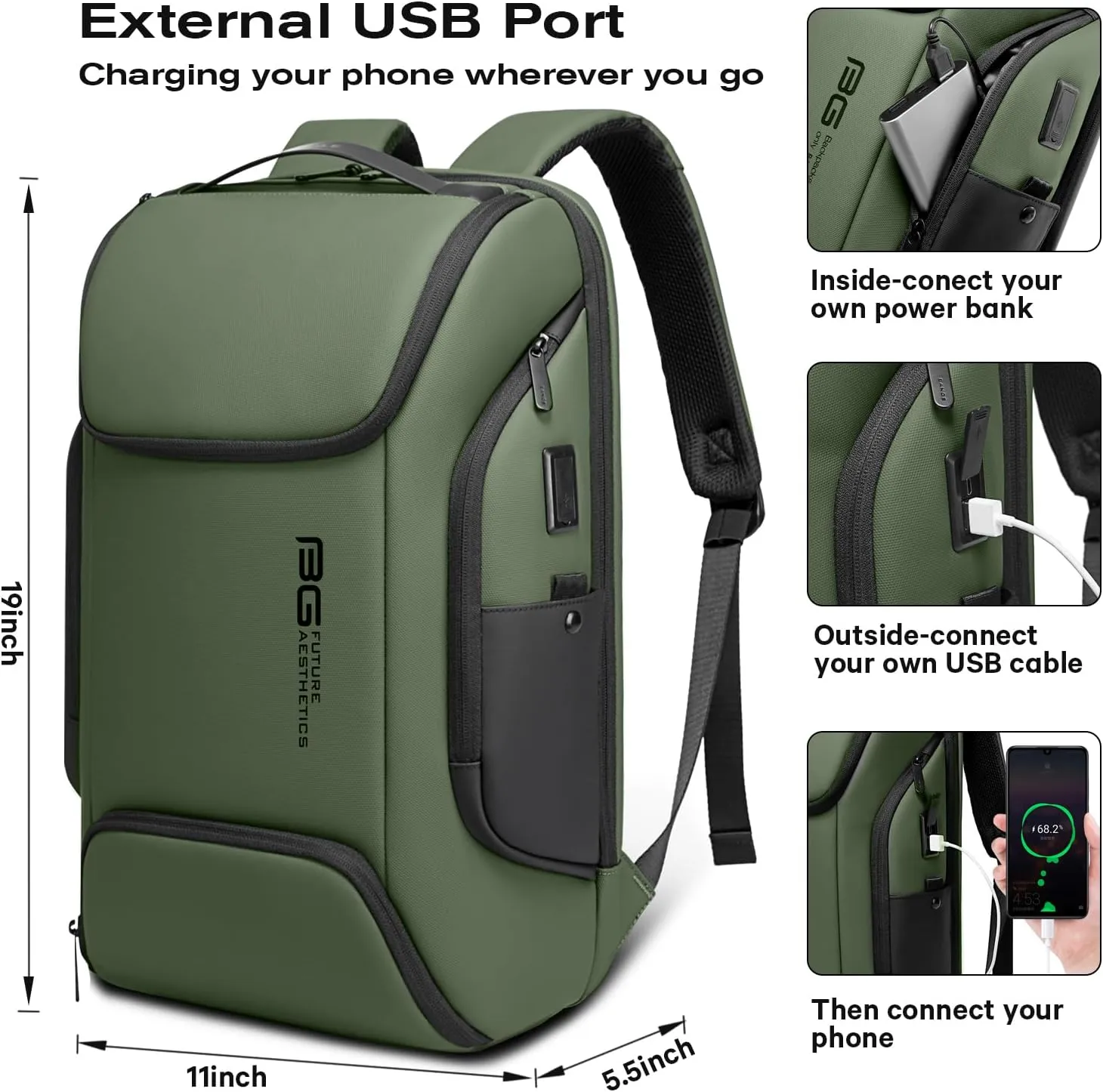 BANGE Business Laptop Smart backpack Can Hold 15.6 Inch Laptop Commute Backpack Carry on bag for men and women (Green)